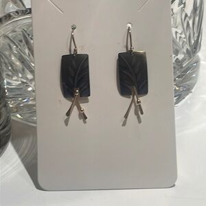 Leaf rectangle earrings gold iridescent jewelry bead‎ vintage vibe